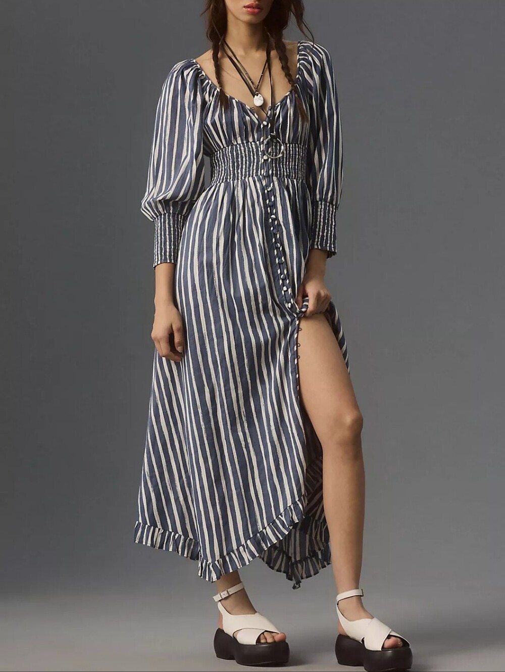LIKE NEW Anthropologie Sweetheart Striped Smocked Waist Midi Dress Size Medium